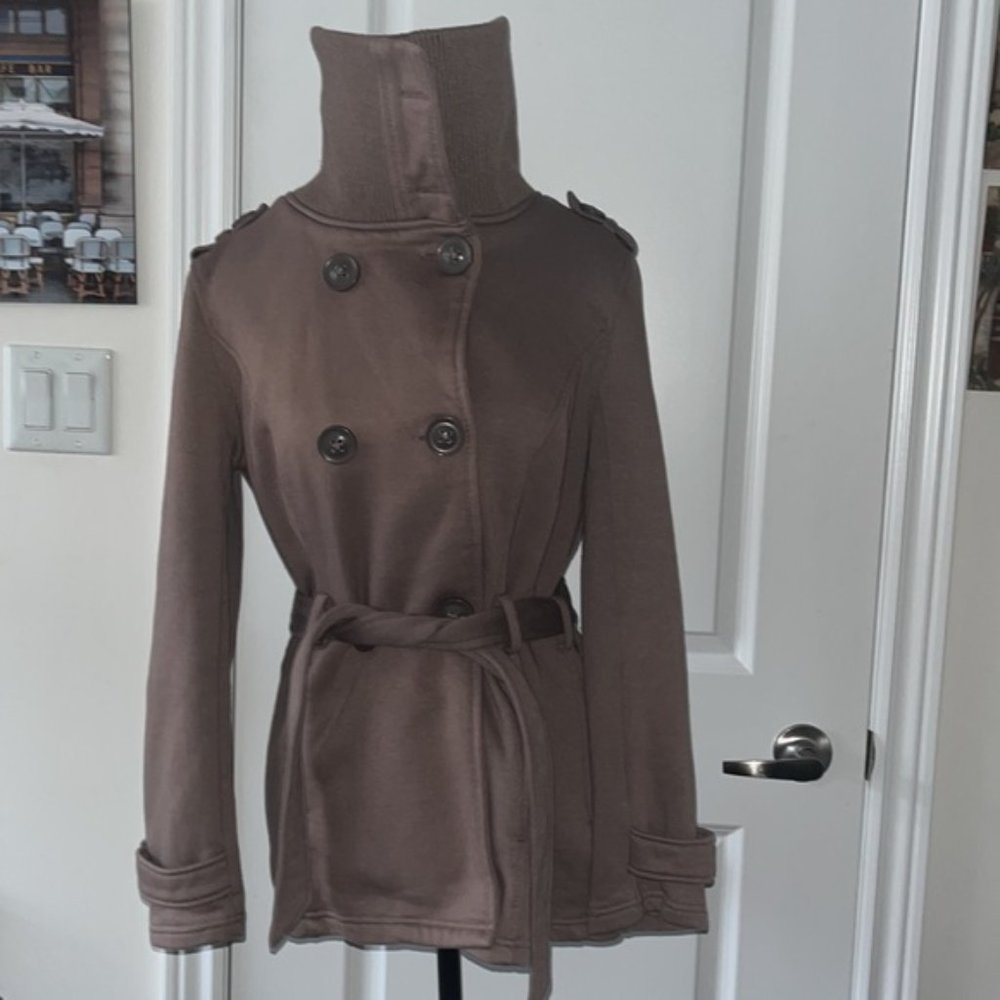 Mossimo Belted Taupe Fleece Lined Double Breasted Jacket Size M - Picture 2 of 8